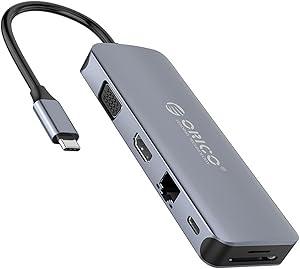Orico Type-C to USB 3.0 HDMI 4K@30Hz VGA RJ45 SD TF AUX PD Dönüştürücü HUB