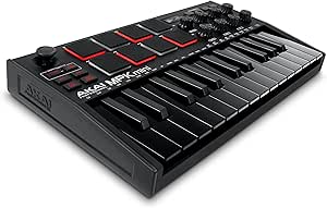 Akai Professional MPK Mini MK3 USB MIDI Klavye Controller, 25 Mini Tuş, Arkadan Aydınlatmalı 8 Bateri Pedi, 8 Düğme ve Müzik Prodüksiyon Yazılımı Dahil, Siyah