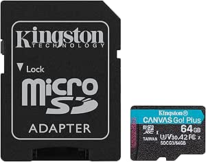 Kingston Canvas Go! Plus 64GB microSD Hafıza Kartı, SDCG3/64GB, 170MB/s – 70MB/s Okuma – Yazma, UHS-I, U3, V30, A2