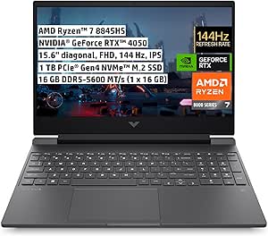 HP Victus Gaming Dizüstü Bilgisayar, 15,6 inç FHD IPS 144 Hz, AMD Ryzen™ 7 8845HS 5,1 GHz İşlemci, 16 GB DDR5-5600, 1 TB PCIe® NVMe™ M.2 SSD, NVIDIA® GeForce RTX™ 4050 6 GB GDDR6, FreeDos, B9KM3EA