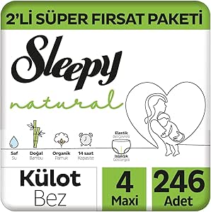 Sleepy Natural 2’li Fırsat Paketi Külot Bez 4 Numara Maxi 246 Adet