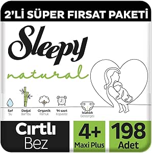 Sleepy Natural 2’li Fırsat Paketi Bebek Bezi 4+ Numara Maxi Plus 198 Adet