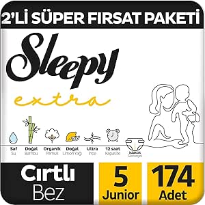 Sleepy Extra Günlük Aktivite 2’li Fırsat Paketi Bebek Bezi 5 Numara Junior 174 Adet