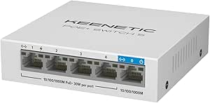 Keenetic PoE+ Switch 5, 1x1Gbit, 4x1Gbit PoE+ Port, IEEE 802.3af/at (max.30W/port), 60Watt
