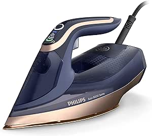 Philips 8000 Serisi Azur Buharlı Ütü, 3000W, 260g Turbo Şok Buhar, 85g/dk Sürekli Buhar, Sıfır Yanık Riski, 50ml’lik Su Haznesi, OptimalTEMP Teknolojisi, SteamGlide Elite Taban, DST8050/20