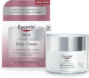 Eucerin Q10 Kırışıklık Önleyici Yüz Kremi, Hassas Ciltler için Kokusuz Yüz Kremi, 1,7 Oz Kavanoz
