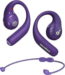 Soundcore by Anker, AeroFit Pro, Güvenli Uyum, Ergonomik Tasarım, LDAC ile Zengin Ses, Bluetooth 5.3, IPX5 Suya Dayanıklı, 46 Saat ÇKablosuz Kulaklıklar, Mor