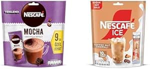 NESCAFÉ Mocha Çikolatalı ve Köpüklü Çözünebilir Kahve Karışımı, 9×17 g ve Ice – Toffee Nut Aromalı 10’lu Paket (10×10.6 G)