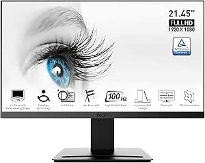 MSI 21.5″ PRO MP223 Kurumsal Monitör, Flat, FHD, VA, 100HZ, Anti-Glare, Siyah