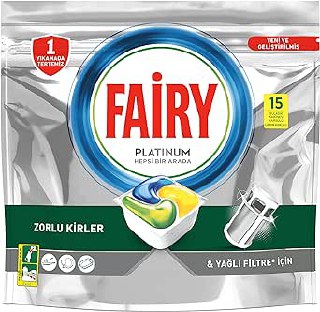 Fairy Platinum Hepsi Bir Arada Bulaşık Makinesi Tabletleri, Limon, 15 Tablet