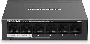 Mercusys MS106LP, 6-Port 10/100Mbps Desktop Switch with 4-Port PoE+