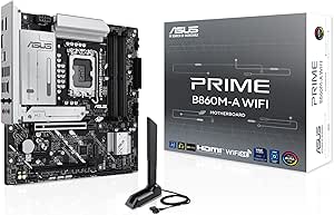 ASUS PRIME B860M-A WIFI Intel B860 LGA1851 DDR5 8666 2xDP HDMI Çift M2 USB3.2 Gen 2×2 WiFi 6E + BT AURA RGB 2.5Gbit LAN mATX 7+1+1 Güç Aşamaları, 1xGen5 M.2, Ready for Advanced AI PC