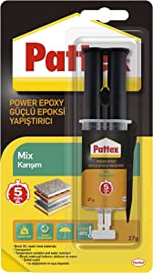 Pattex Güçlü Epoksi Yapıştırıcı, Çok sağlam, Çok dayanıklı, Hemen Her Malzeme için Uygun Epoksi Reçine Yapıştırıcı, Modelleme Kili, 1x27g