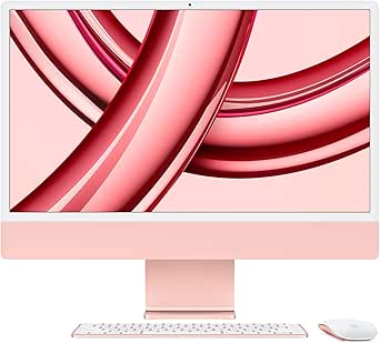 Apple 2023 M3 çipli iMac Hepsi-Bir-Arada Masaüstü Bilgisayar: 8 çekirdekli CPU, 8 çekirdekli GPU, 24 inç 4.5K Retina Ekran, 8 GB Birleşik Bellek, 256 GB SSD Depolama, Uyumlu Aksesuarlar. Pembe