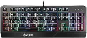 MSI GG VIGOR GK20 TR GAMING KEYBOARD RAINBOW ARKA AYDINLATMA ANTIGHOSTING MEMBRAN SIVI DOKULMESINE DAYANIKLI OYUNCU KLAVYESI TURKCE Q, Siyah