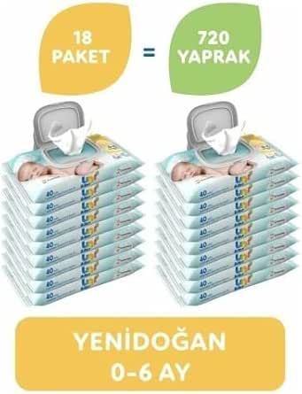 Uni Baby Yenidoğan Islak Mendil 18’li 720 Yaprak, Beyaz