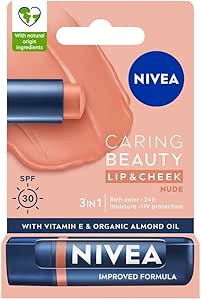 NIVEA Renkli Dudak Bakım Kremi, Nude, 4, 8gr, Nemlendirme, SPF30, Doğal Yağlar, E Vitamini, Dudak ve Yanaklar İçin