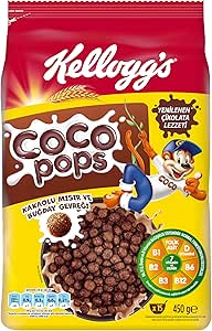 Kellogg’s Coco Pops Çikolatalı Buğday ve Mısır Gevreği 450 Gr,Lif,Demir ve 6 Vitamin Kaynağı,%100 Pancar Şekeri,D vitamini,Kalsiyum,Folik Asit ve Demir içerir,%40 Kakao içerir,Kahvaltılık Tahıl