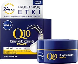 NIVEA Q10 Power Kırışık Karşıtı Gece Yüz Bakım Kremi 50 ml, Saf Q10 ve Kreatin, 24 Saat Nemlendirme, 7 Günde Cilt Sıkılaştırıcı Etki