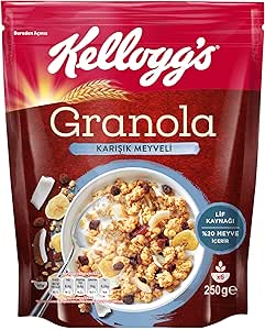 Kellogg’s Karışık Meyveli Granola 250 Gr,%42 Yulaf içerir,Lif Kaynağı,%20 Kurutulmuş Meyve