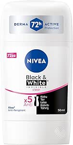 NIVEA Kadın Stick Deodorant Black&White Invisible Clear 72 Saat Anti-Perspirant Koruma, 50 ml
