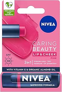 NIVEA Renkli Dudak Bakım Kremi, Pembe, 4, 8gr, Nemlendirme, SPF30, Doğal Yağlar, E Vitamini, Dudak ve Yanak İçin