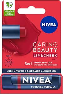 NIVEA Renkli Dudak Bakım Kremi, Kırmızı, 4, 8gr, Nemlendirme, SPF30, Doğal Yağlar, E Vitamini, Dudak ve Yanak İçin