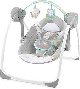 Ingenuity Comfort 2 Go Kompakt Taşınabilir 6 Vitesli Müzikli Bebek Salıncağı, Kolay Seyahat için Katlanır – Hayali Orman, 0-9 Ay