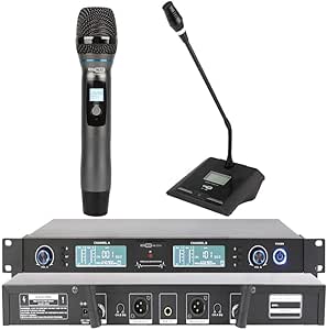 Hepa Merz HM-222EM Dijital UHF 2’li Üst Kalite Kablosuz EL ve Masa Mikrofonu Telsiz Mikrofon
