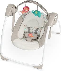 Ingenuity Comfort 2 Go Kompakt Taşınabilir 6 Vitesli Müzikli Bebek Salıncağı, Kolay Seyahat için Katlanır – Hayali Orman, 0-9 Ay