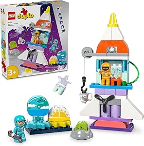 LEGO DUPLO 3’ü 1 Arada Uzay Mekiği Macerası 10422-3 Yaş ve Üzeri Çocuklar için Astronot Minifigürü İçeren Eğitici Oyuncak Yapım Seti, Doğum Günü Hediyesi Fikri (58 Parça)