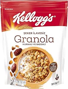 Kellogg’s İlave Şekersiz Granola Hurmalı ve Bademli 250 G,%43 Yulaf içerir,Lif Kaynağı,%10 Hurma içerir