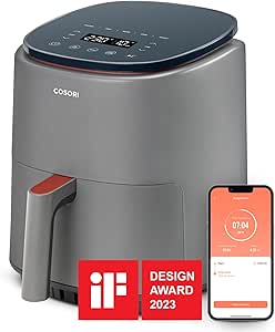 COSORI Air Fryer (Sıcak Hava Fritözü), 3.8 Litre Gri, 1500 W, 7 Özelleştirme Fonksiyonu, 75 – 230°C, 1 – 3 Porsiyon, Uygulama ve Ses Kontrolü Ve Çevrimiçi Tarifler