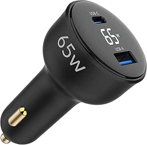 Juo 65W Led Ekranlı Type-C + USB-A Araç Şarj Aleti iPhone %26 Android %26 Notebook Araç içi Şarj Cihazı