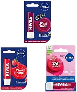 NIVEA Böğürtlen Dudak Bakım Kremi ve NIVEA Çilek Dudak Bakım Kremi ve NIVEA Kiraz Dudak Bakım Kremi (4,8gr)