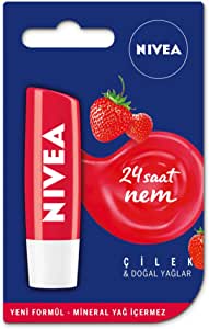 NIVEA Çilek Dudak Bakım Kremi 4.8 g, 24 Saat Nem, Dudak Bakımı, Çilek Kokusu, Hafif Kırmızı Işıltı