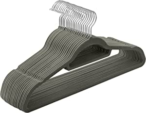 SONGMICS Kadife Elbise Askısı 20’li Set Kaymaz Küçük Bağlantı Demiri 360° Dönen Kanca 0,6 cm Kalın Yerden Tasarruf 43,5 cm Uzun Coats Pantolon için Gümüş Gri CRF20V