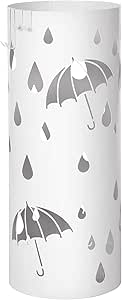 SONGMICS LUC23W Şemsiye standı, metal yuvarlak şemsiye ayağı, su toplama kasesi çıkarılabilir, kancalı, 49 x Ø 19,5 cm, beyaz
