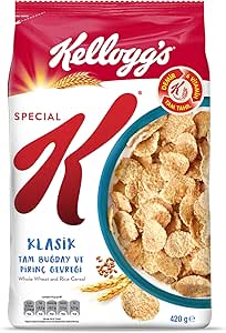 Kellogg’s Special K Klasik Kahvaltılık Tam Buğday ve Pirinç Gevreği 420 Gr,Tam Tahıllı,Lif Kaynağı,Demir ve 6 Vitamin Kaynağı,Folik Asit ve Minarel içerir,Tam Buğdaylı,Vitamin B12