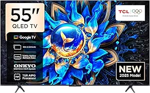 TCL 55 inç Akıllı TV 4K QLED Renkli Quantum Crystal HDR10+ Oyun Google TV, 144Hz Doğal Yenileme Hızı, ONKYO 2.1 Hi-Fi Ses Sistemi, Dolby Atmos, DTS Virtual X, MEMC, Game Master-55T8C (2025 Modeli)