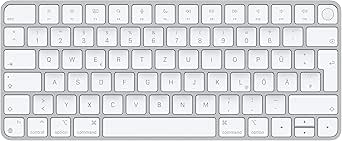 Apple Touch ID özellikli Magic Keyboard: Bluetooth, şarj edilebilir. Apple çipe sahip Mac bilgisayarlarla çalışır; Almanca, Beyaz Tuşlar (Lightning)