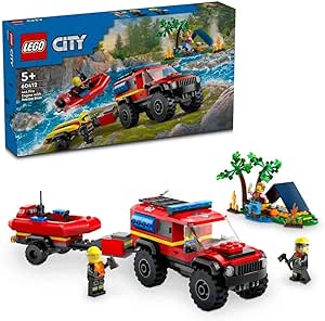 LEGO City 4×4 Kurtarma Botlu İtfaiye Kamyonu 60412-5 Yaş ve Üzeri Çocuklar için Kamp Çadırı ve İtfaiyeci Minifigürü İçeren Yaratıcı Oyuncak Yapım Seti (301 Parça)