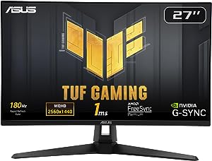 ASUS TUF GAMING VG27AQ3A 27 HDR GAMING 2K FAST IPS FREESYNC VE G-SYNC UYUMLU 2560×1440 1MS 180HZ DP HDMI MM VESA 3YIL ELMB SYNC,%130 Srgb Monitör
