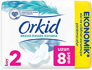 Orkid Ekstra Hassas Koruma Hijyenik Ped Uzun Ekonomik Paket 8 Ped