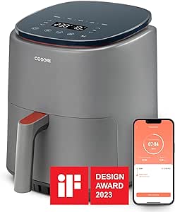 COSORI Air Fryer (Sıcak Hava Fritözü), 3.8 Litre Gri, 1500 W, 7 Özelleştirme Fonksiyonu, 75 – 230°C, 1 – 3 Porsiyon, Uygulama ve Ses Kontrolü Ve Çevrimiçi Tarifler