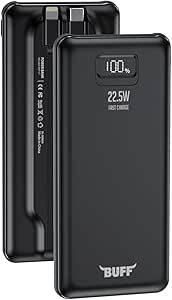BUFF LABS BP17 22.5W 10.000Mah LCD Ekran Dahili Kablolu Taşınabilir Powerbank (Siyah)