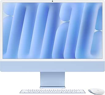 Apple M4 çipli iMac Hepsi-Bir-Arada Masaüstü Bilgisayar: 10 çekirdekli CPU, 10 çekirdekli GPU, 24 inç Retina Ekran, 24 GB Birleşik Bellek, 512 GB SSD Depolama, Uyumlu Aksesuarlar. Mavi