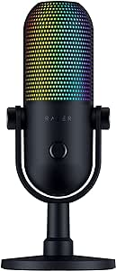 Razer Seiren V3 Chroma – Dokunarak Sessize Alma Özellikli RGB USB Mikrofon (Yayın ve Oyun Reaktif Aydınlatma, Kondenser Mikrofon, Dijital Kazanç Sınırlayıcı ve Dahili Darbe Emici), Siyah