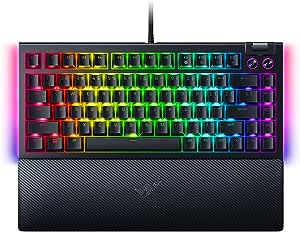 Razer BlackWidow V4 75% – Çalışırken değiştirilebilir Mekanik Oyun Klavyesi (Kompakt yüzde, Underglow, Çok Fonksiyonlu Silindir ve Medya Tuşları, Manyetik Bilek Desteği) US-Düzeni | Siyah