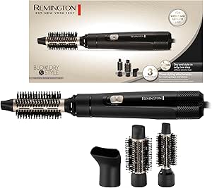 Remington Sıcak hava fırçası [3 eklenti dahil: 25 mm ve 38 mm yuvarlak fırça, şekillendirme nozulu] Flow Dry & Style (kısa/orta uzunlukta saçlar için şekil ve dolgunluk için kurutur ve stiller) 2 ısıtma ve üfleyici seviyesi, Airstyler AS7300